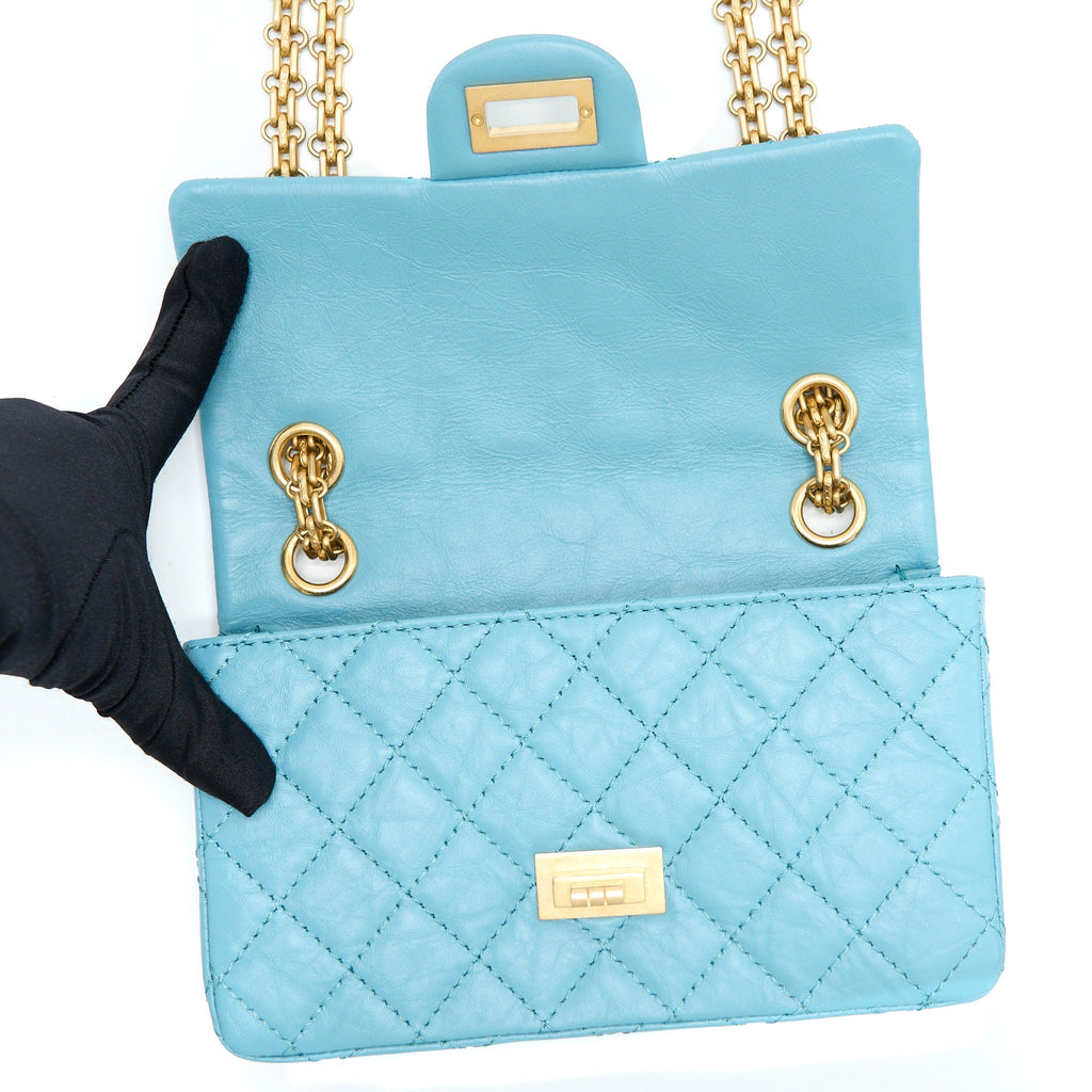 CHANEL MINI 2.55 REISSUE FLAP BAG AGED CALFSKIN LIGHT BLUE GHW
