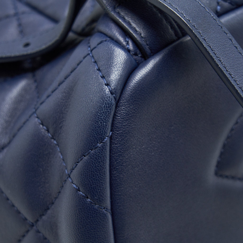 CHANEL QUILTED BACKPACK NAVY BLUE RUTHENIUM SHW