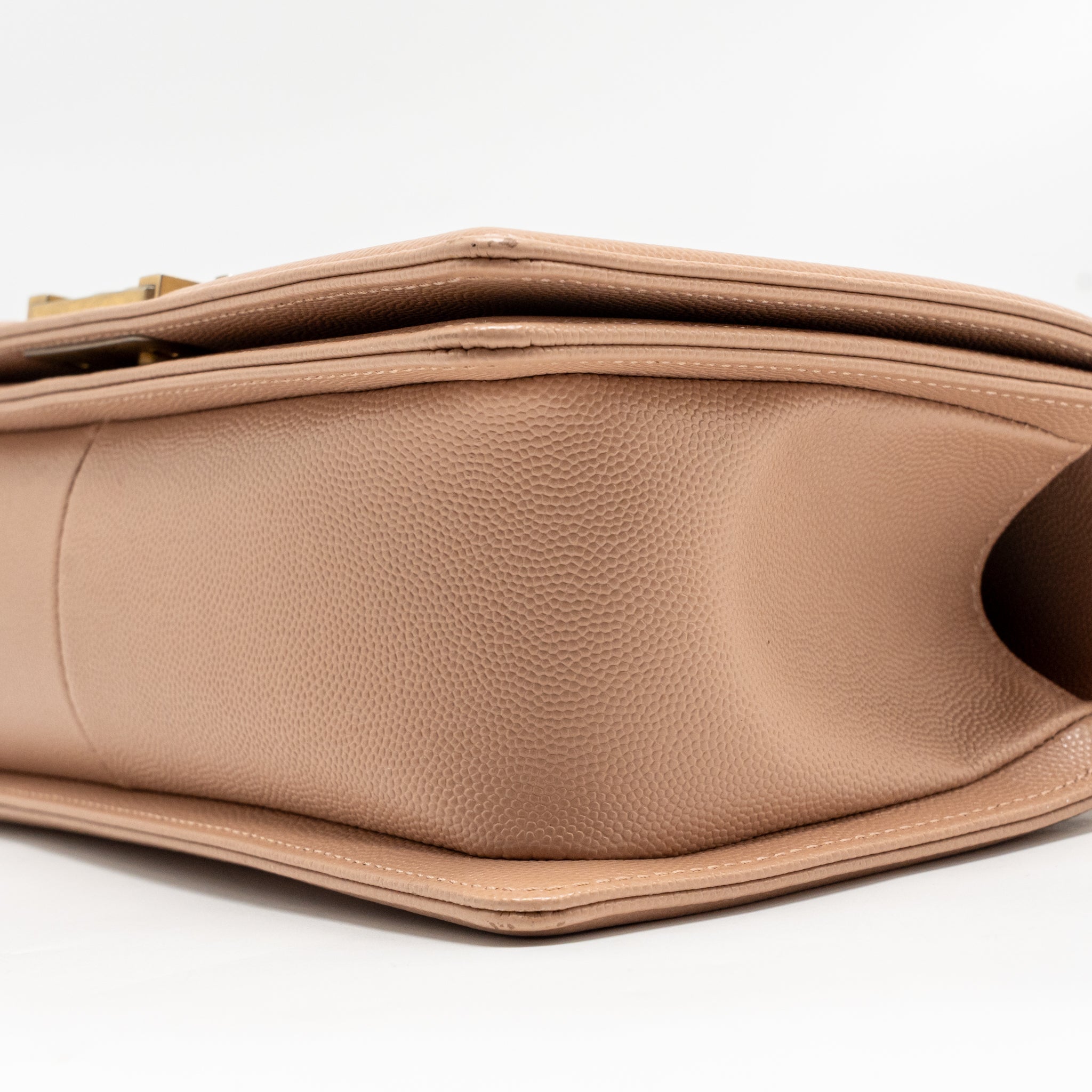 CHANEL MEDIUM BOY BAG GRAINED CALFSKIN BEIGE GHW