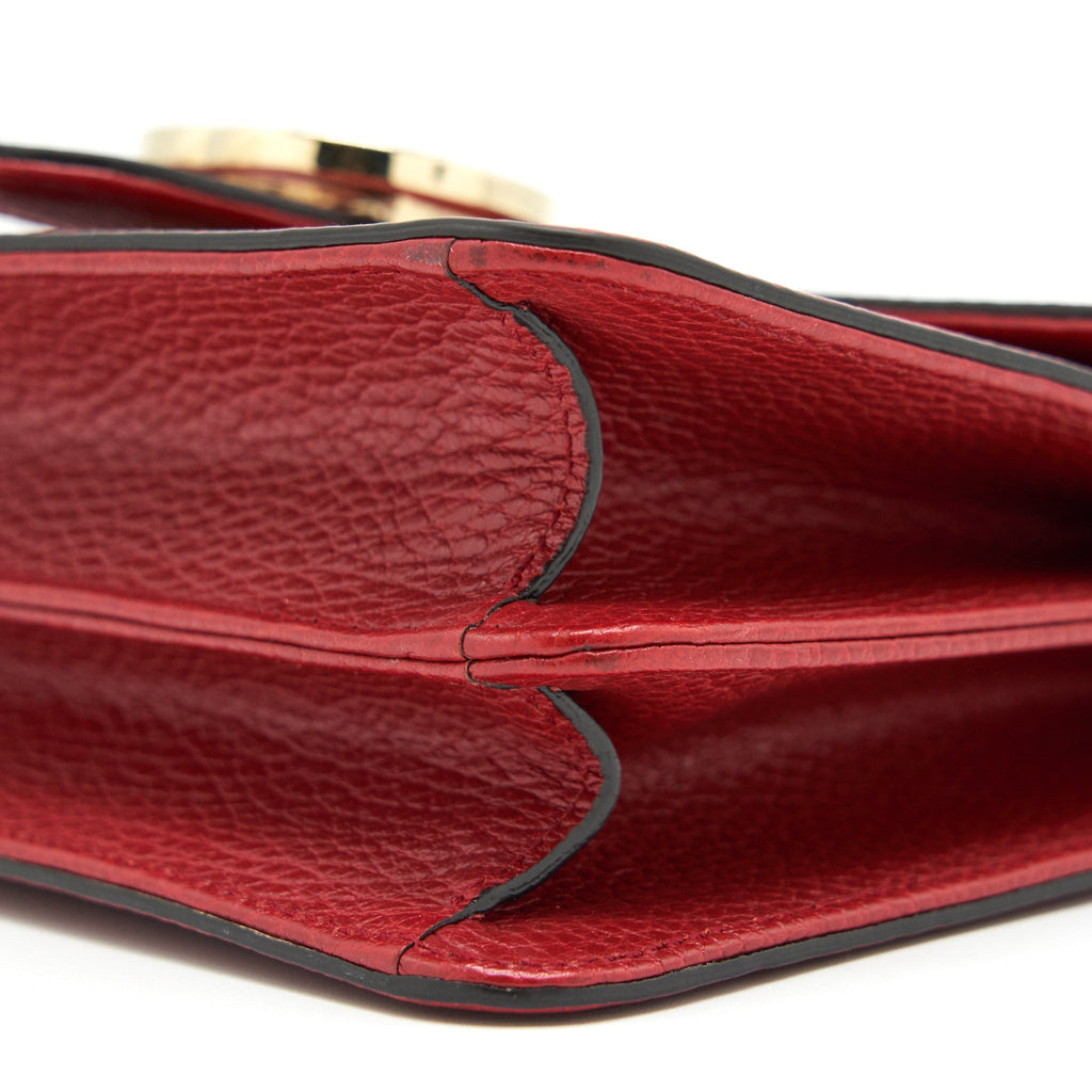 GUCCI GG INTERLOCKING SMALL CHAIN CROSSBODY BAG RED WITH LGHW