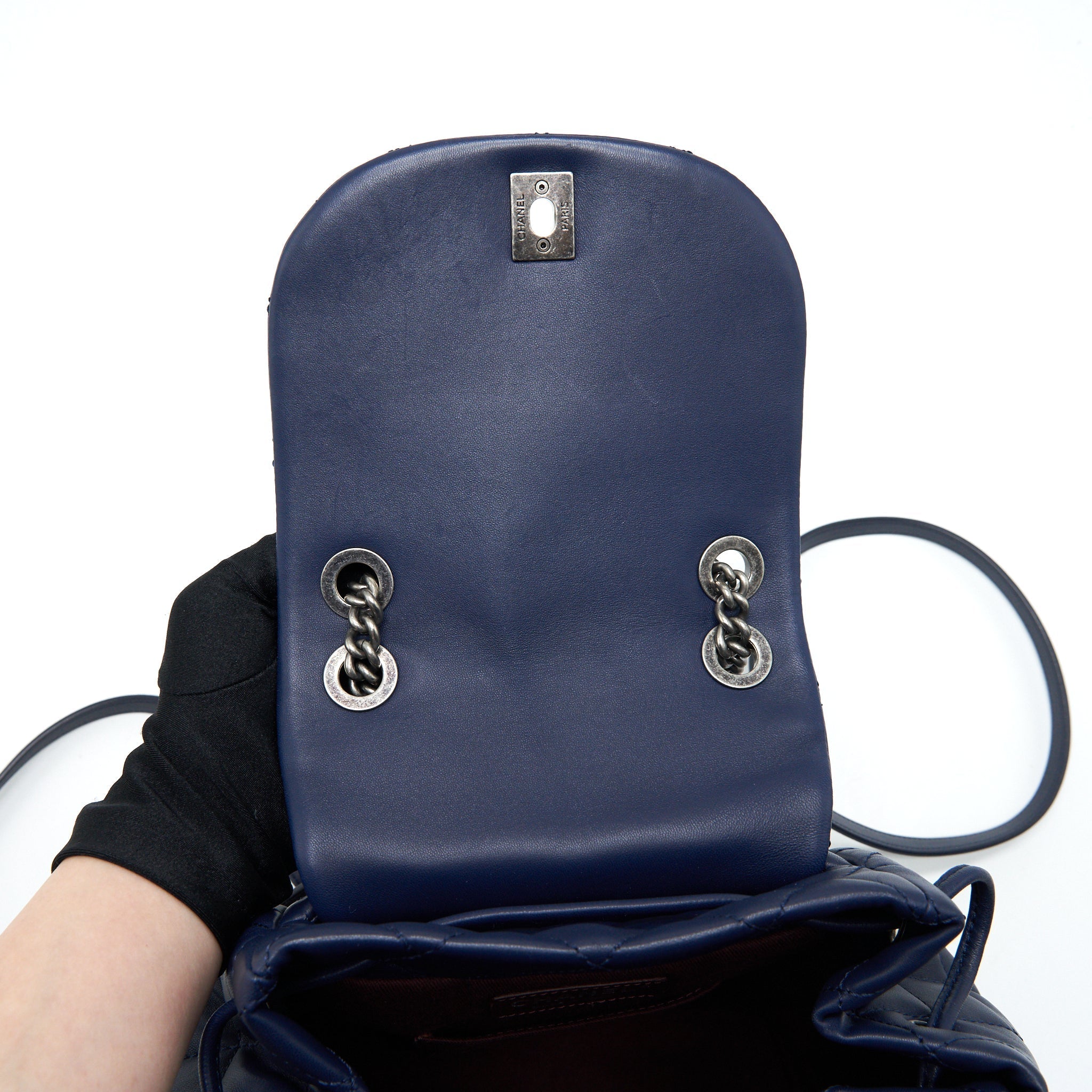 CHANEL QUILTED BACKPACK NAVY BLUE RUTHENIUM SHW
