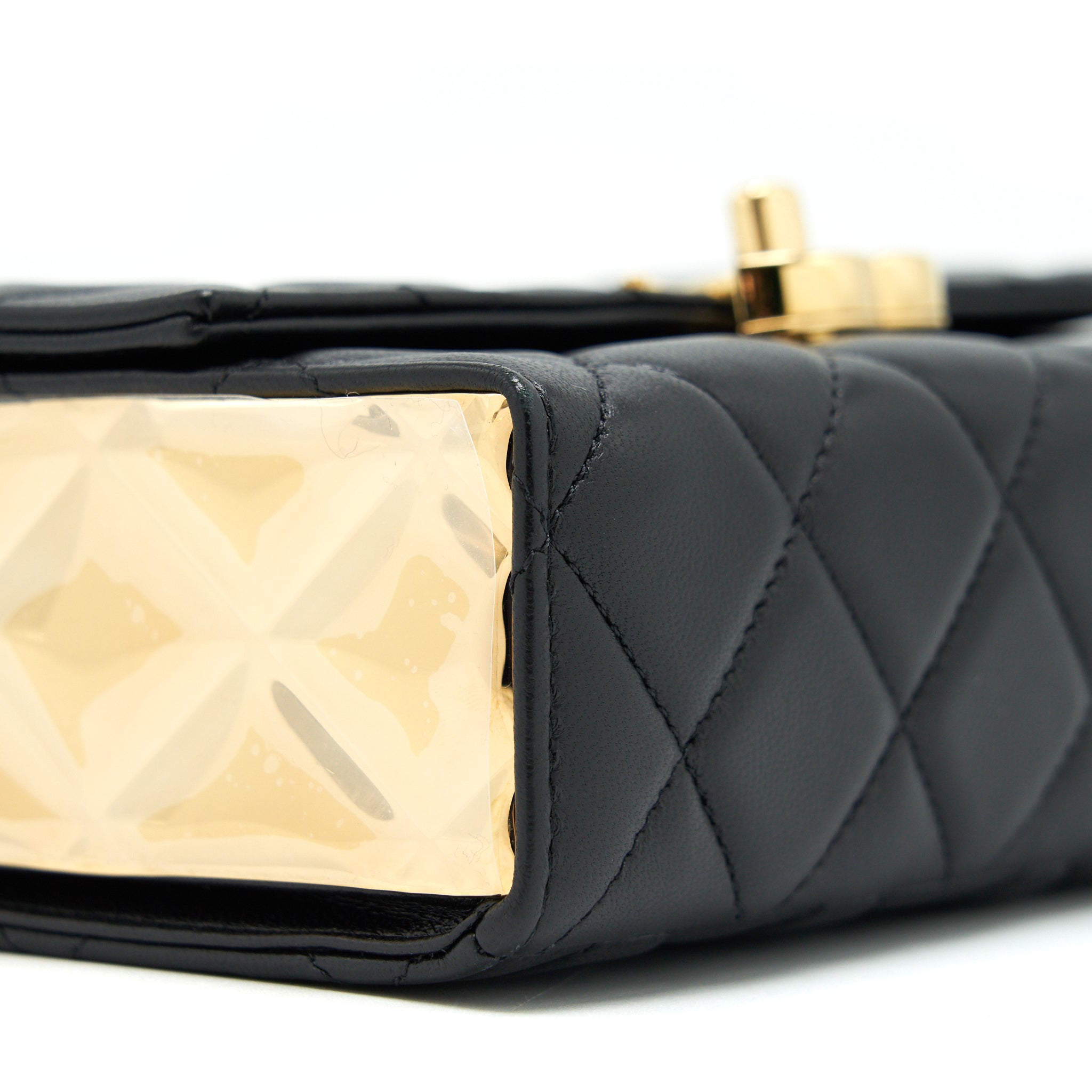 CHANEL 21K GOLD METAL MINI FLAP BAG WITH HANDLE BLACK GHW
