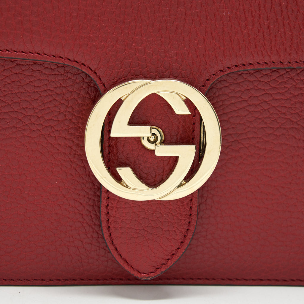 GUCCI GG INTERLOCKING SMALL CHAIN CROSSBODY BAG RED WITH LGHW