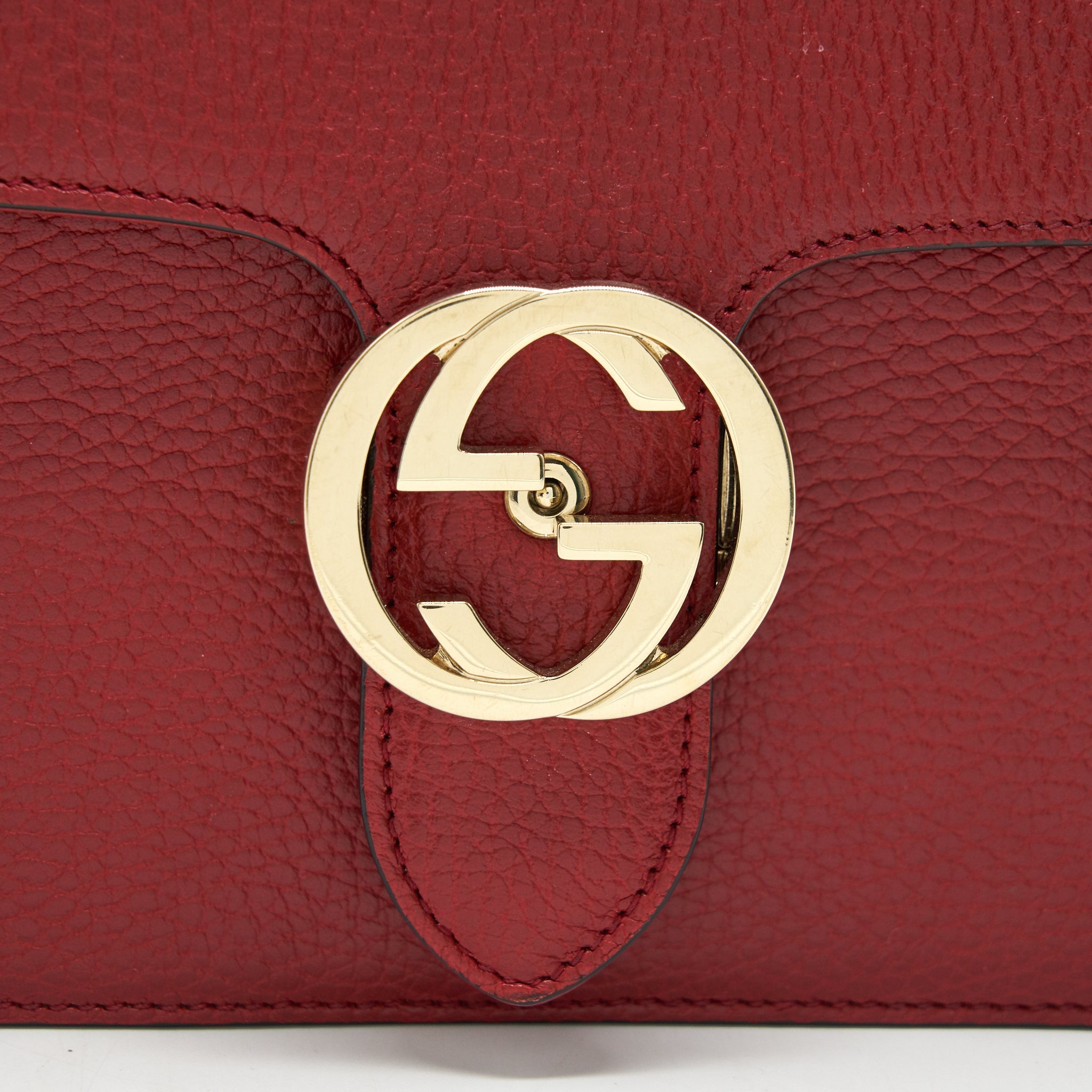 GUCCI GG INTERLOCKING SMALL CHAIN CROSSBODY BAG RED WITH LGHW