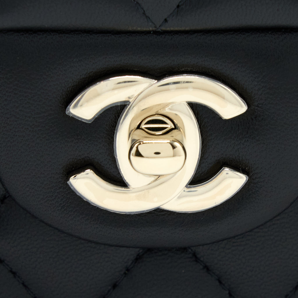 CHANEL 22P LION CHARM TOP HANDLE MINI RECTANGULAR FLAP BAG LAMBSKIN BLACK LGHW (MICROCHIP)