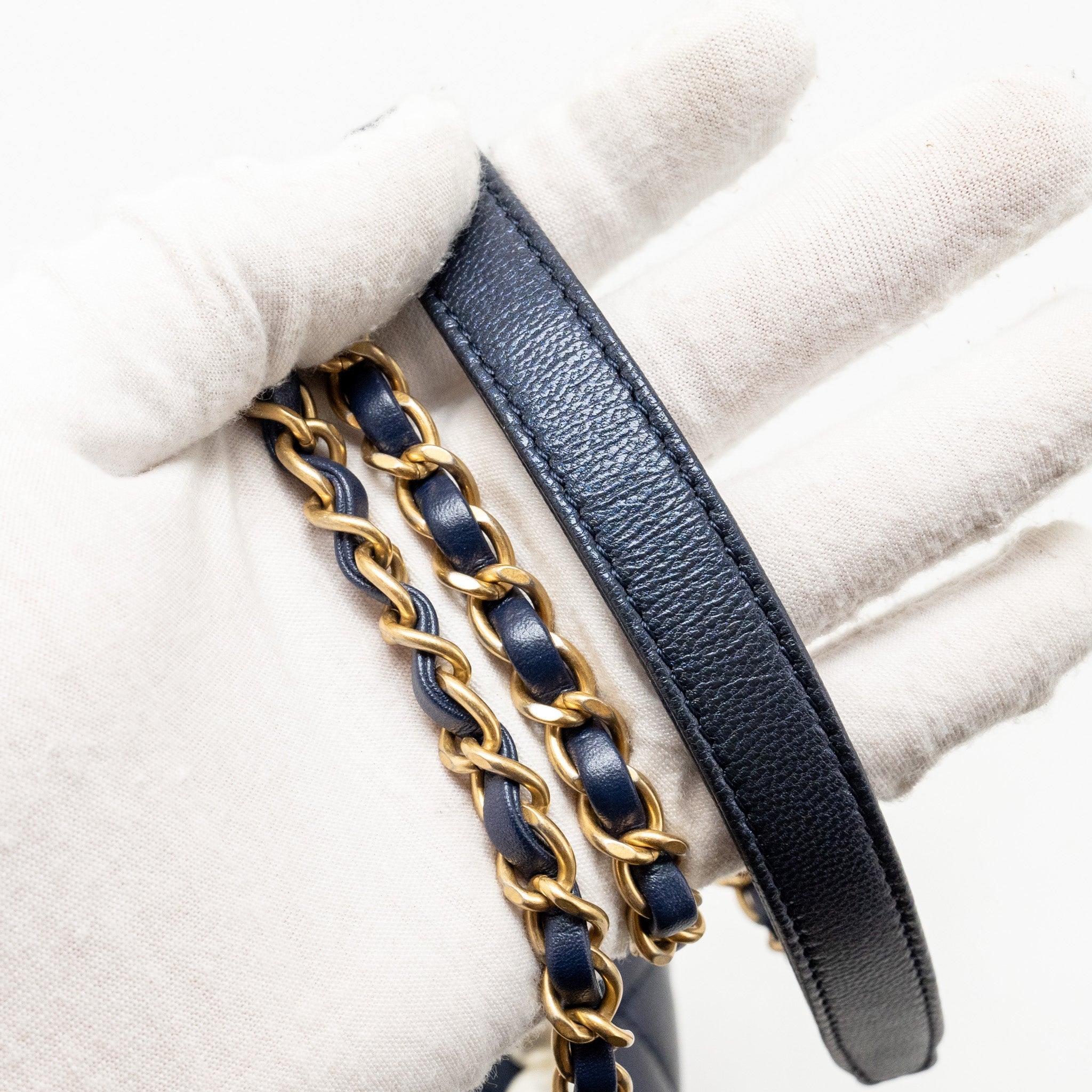 CHANEL PEARL DECORATED QUILTED FLAP BAG LAMBSKIN NAVY GHW