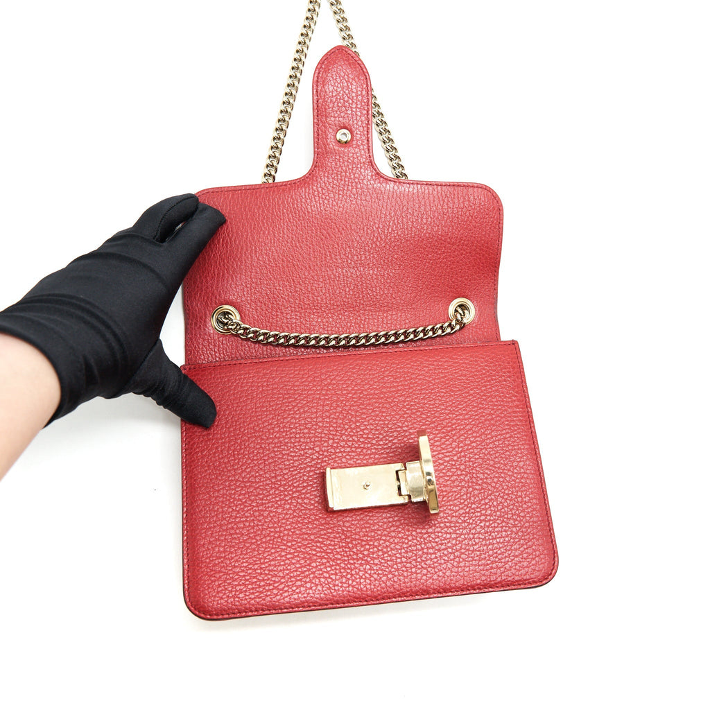 GUCCI GG INTERLOCKING SMALL CHAIN CROSSBODY BAG RED WITH LGHW