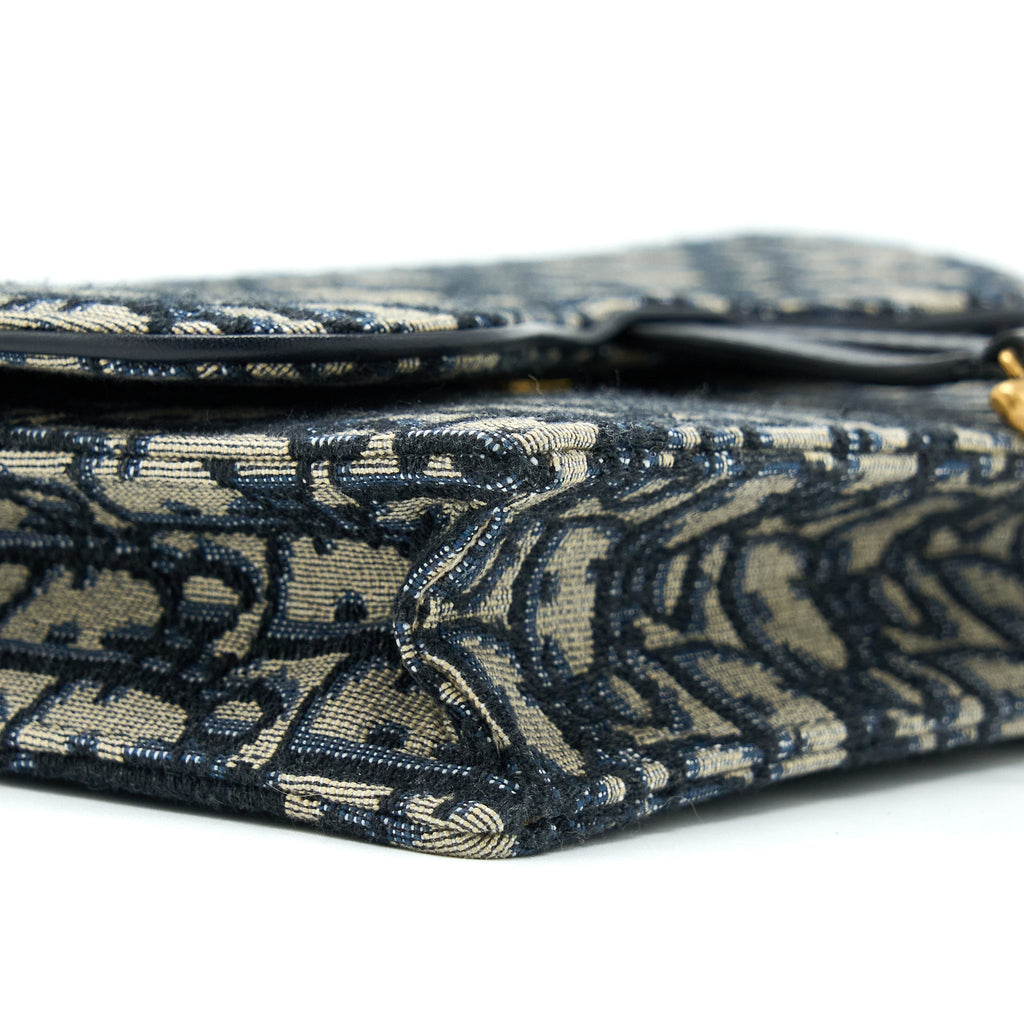 DIOR SADDLE POUCH WITH CHAIN BLUE DIOR OBLIQUE JACQUARD GHW