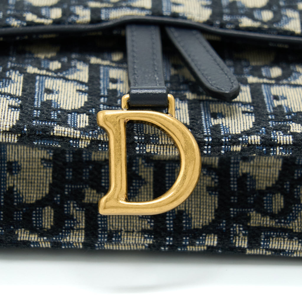 DIOR SADDLE POUCH WITH CHAIN BLUE DIOR OBLIQUE JACQUARD GHW