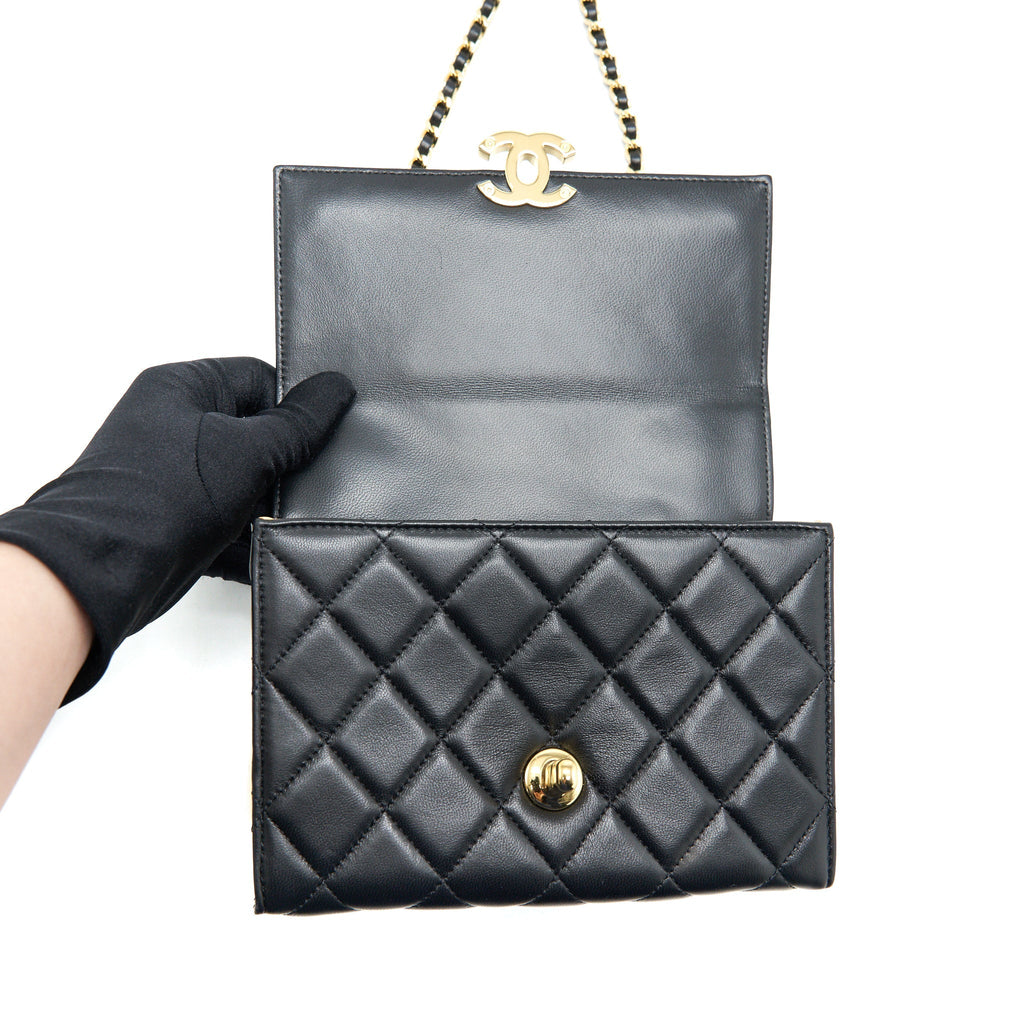 CHANEL 21K GOLD METAL MINI FLAP BAG WITH HANDLE BLACK GHW