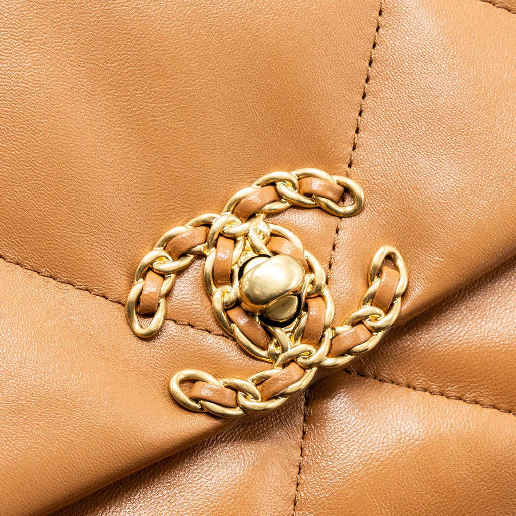CHANEL SMALL 19 BAG LAMBSKIN CARAMEL MULTICOLOUR HARDWARE (MICROCHIP)