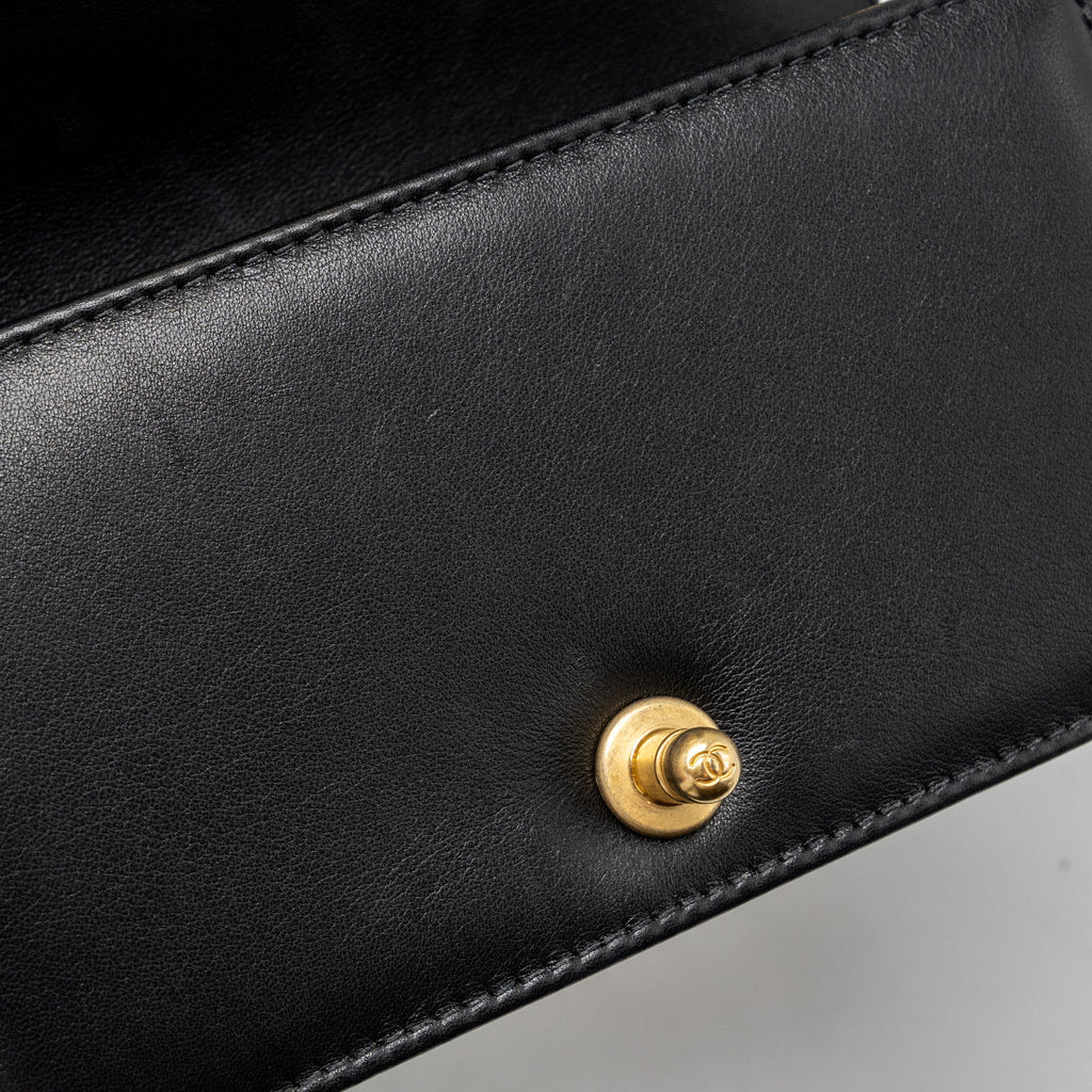 CHANEL TOP HANDLE SMALL BOY BAG LIMITED EDITION CALFSKIN BLACK GHW(MICROCHIP)