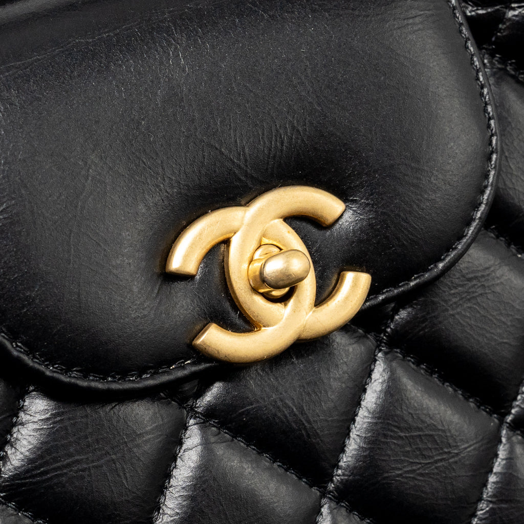 CHANEL MINI KELLY SHOPPING TOTE BAG CALFSKIN BLACK GHW (MICROCHIP)