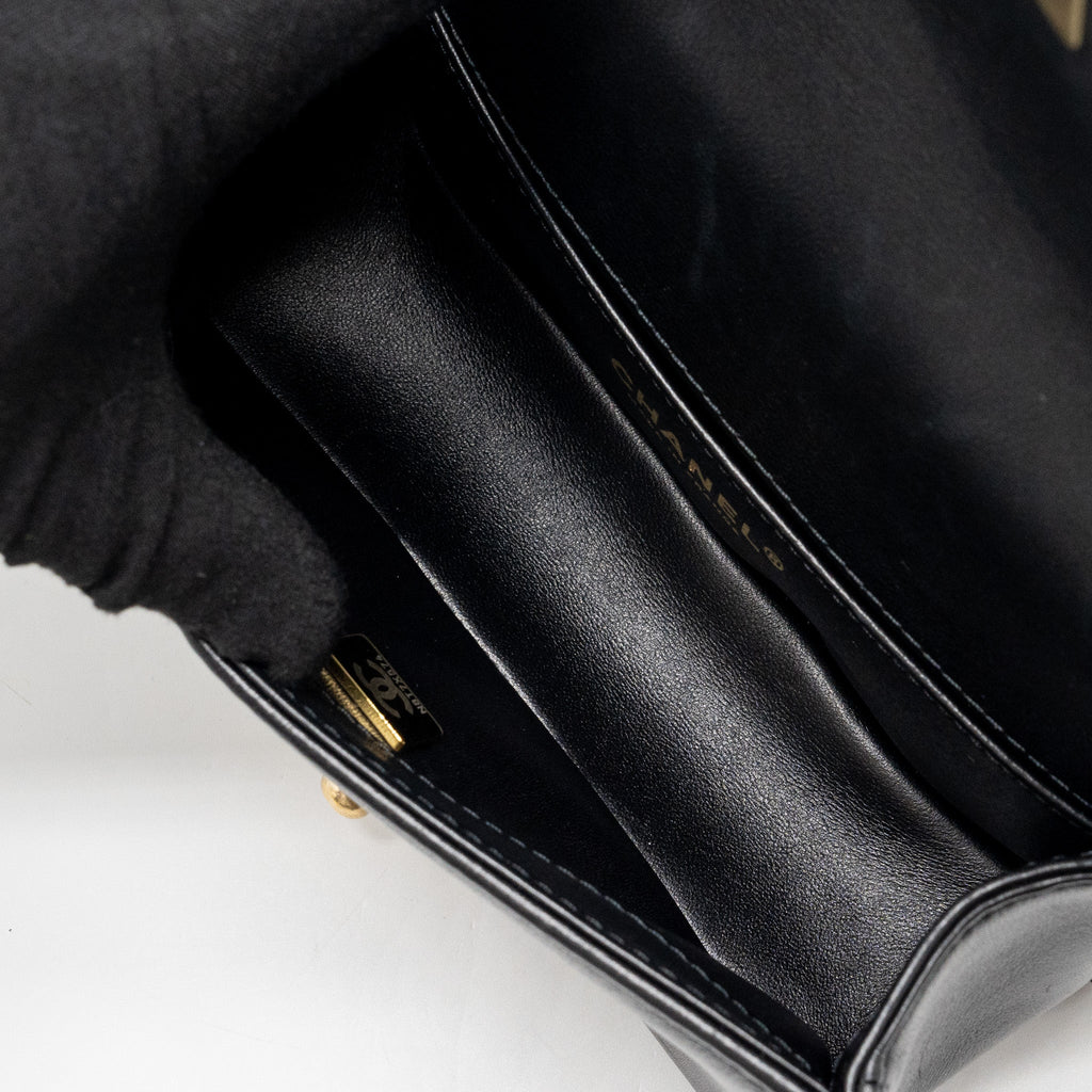 CHANEL TOP HANDLE SMALL BOY BAG LIMITED EDITION CALFSKIN BLACK GHW(MICROCHIP)