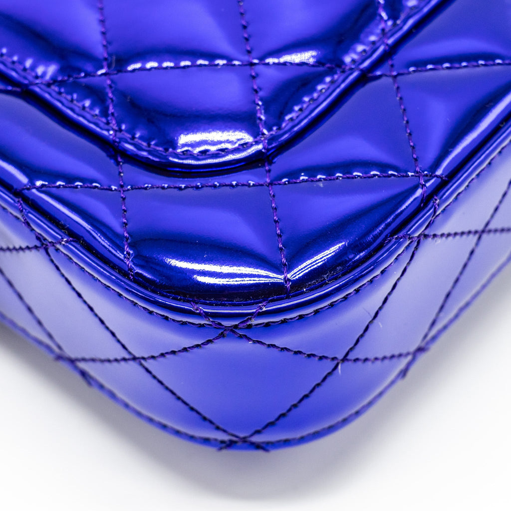 CHANEL 24C MINI FLAP BAG WITH STAR COIN PURSE PATENT/CALFSKIN METALLIC PURPLE LGHW (MICROCHIP)