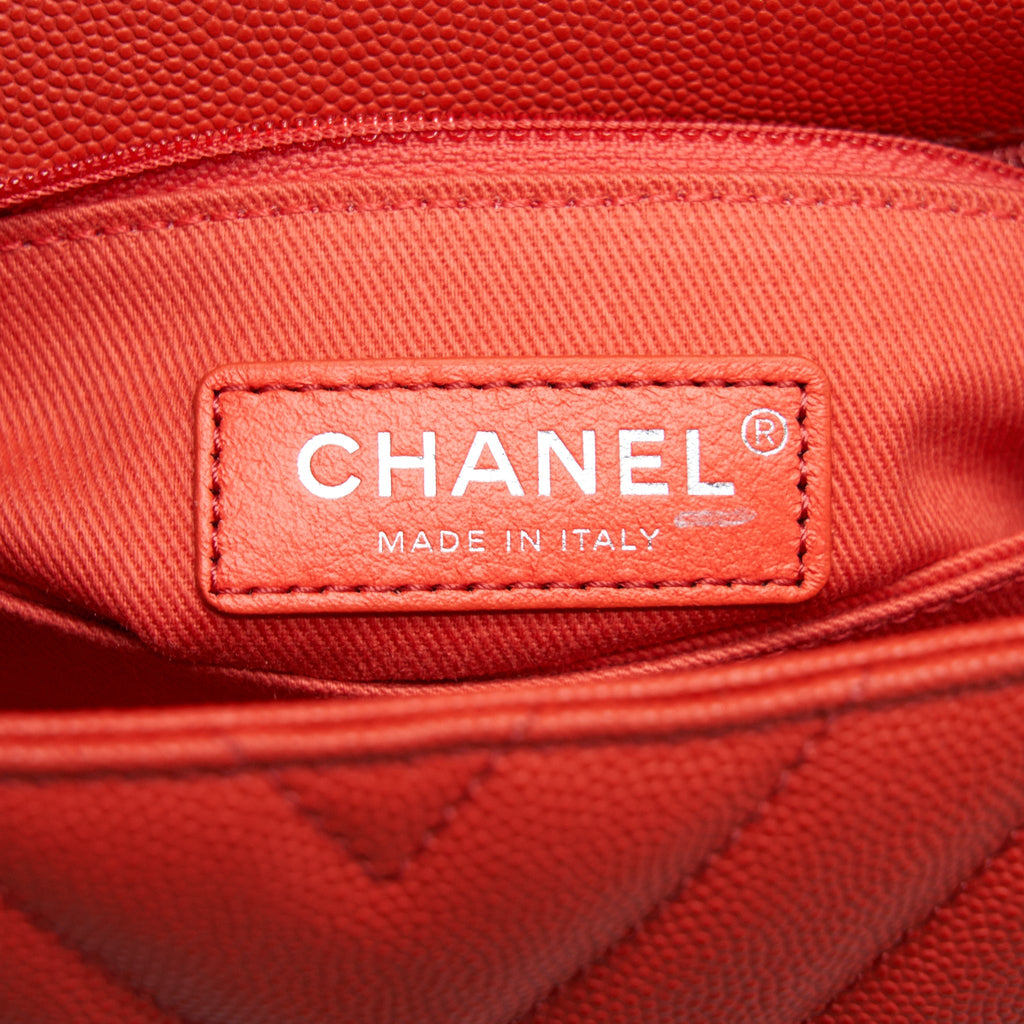 CHANEL COCO HANDLE SMALL 24CM CHEVRON CORAL RED RUTHENIUM HARDWARE