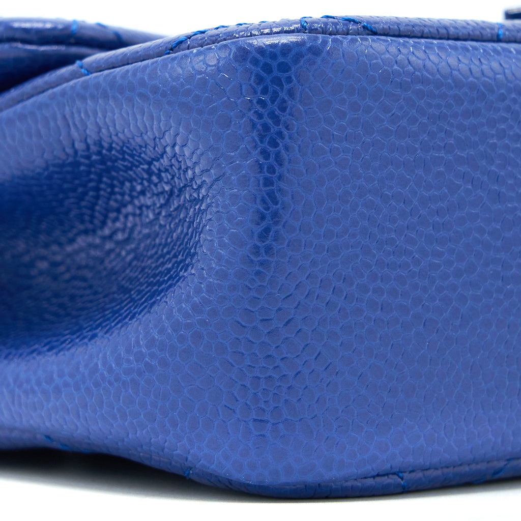 CHANEL MINI SQUARE FLAP BAG CAVIAR BLUE WITH BLUE HARDWARE