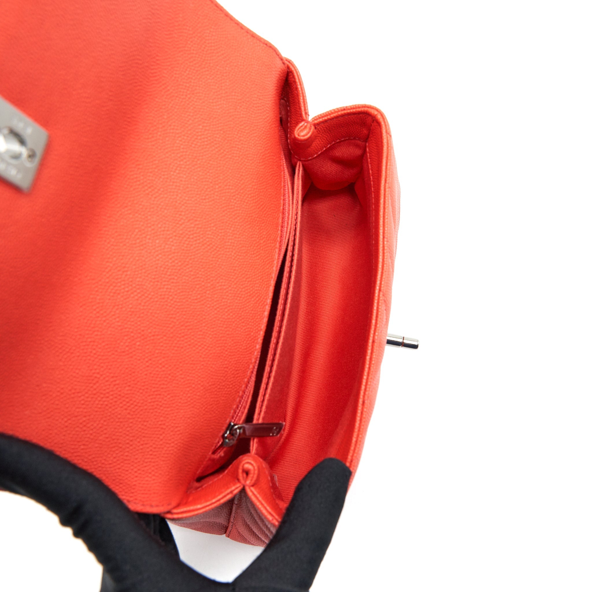 CHANEL COCO HANDLE SMALL 24CM CHEVRON CORAL RED RUTHENIUM HARDWARE