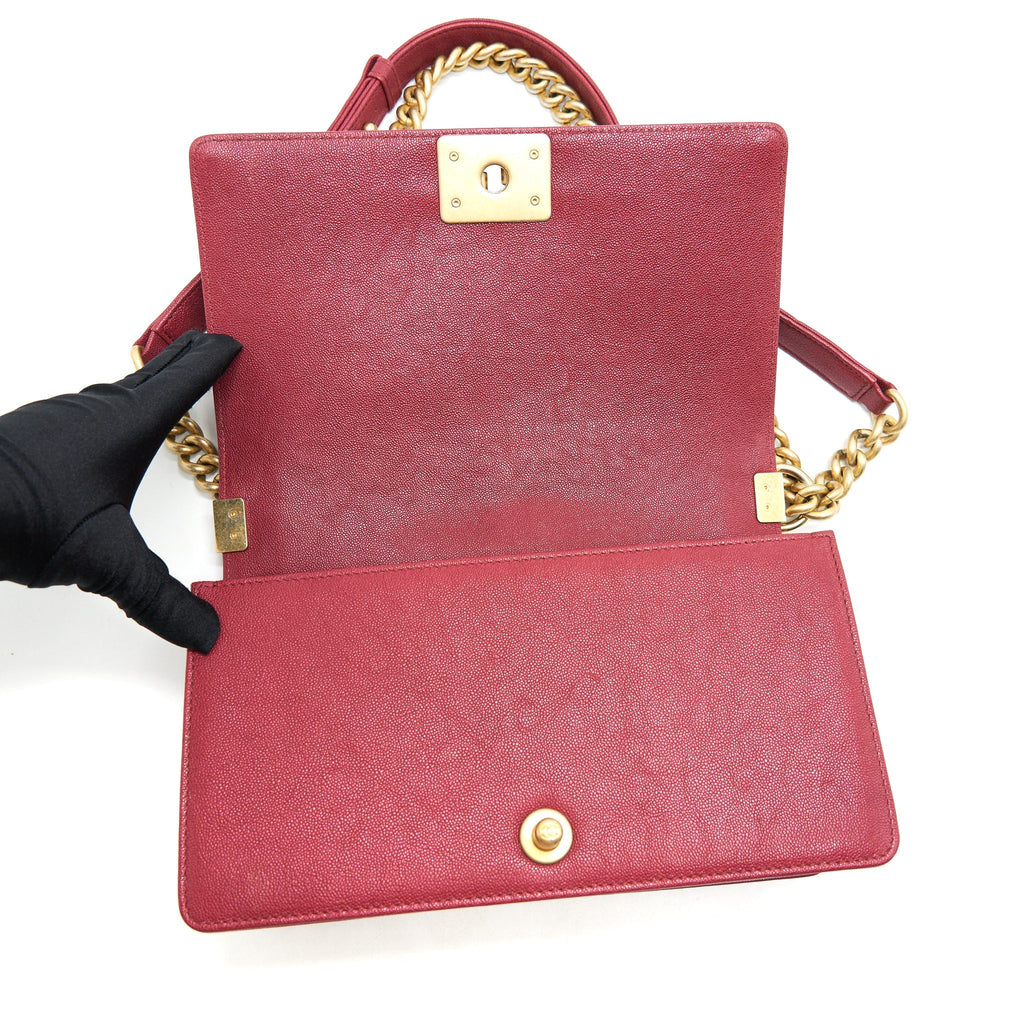 CHANEL MEDIUM BOY BAG CAVIAR RASPBERRY RED BRUSHED GHW