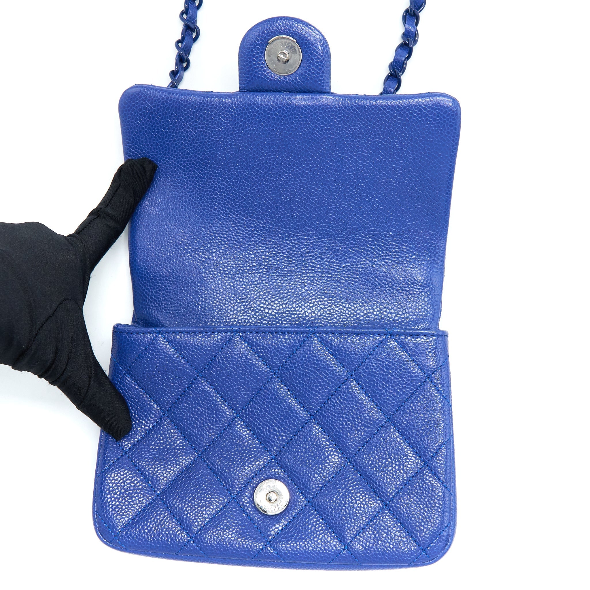 CHANEL MINI SQUARE FLAP BAG CAVIAR BLUE WITH BLUE HARDWARE