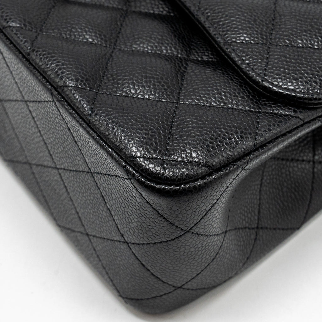 CHANEL JUMBO CLASSIC DOUBLE FLAP BAG CAVIAR BLACK SHW