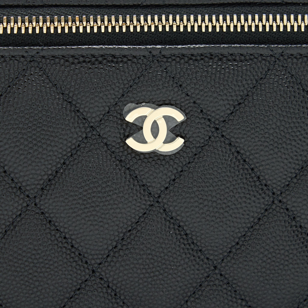 CHANEL SMALL LONG VANITY WITH CHAIN CAVIAR  BLACK LGHW