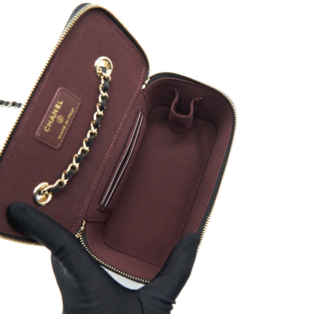CHANEL SMALL LONG VANITY WITH CHAIN CAVIAR  BLACK LGHW