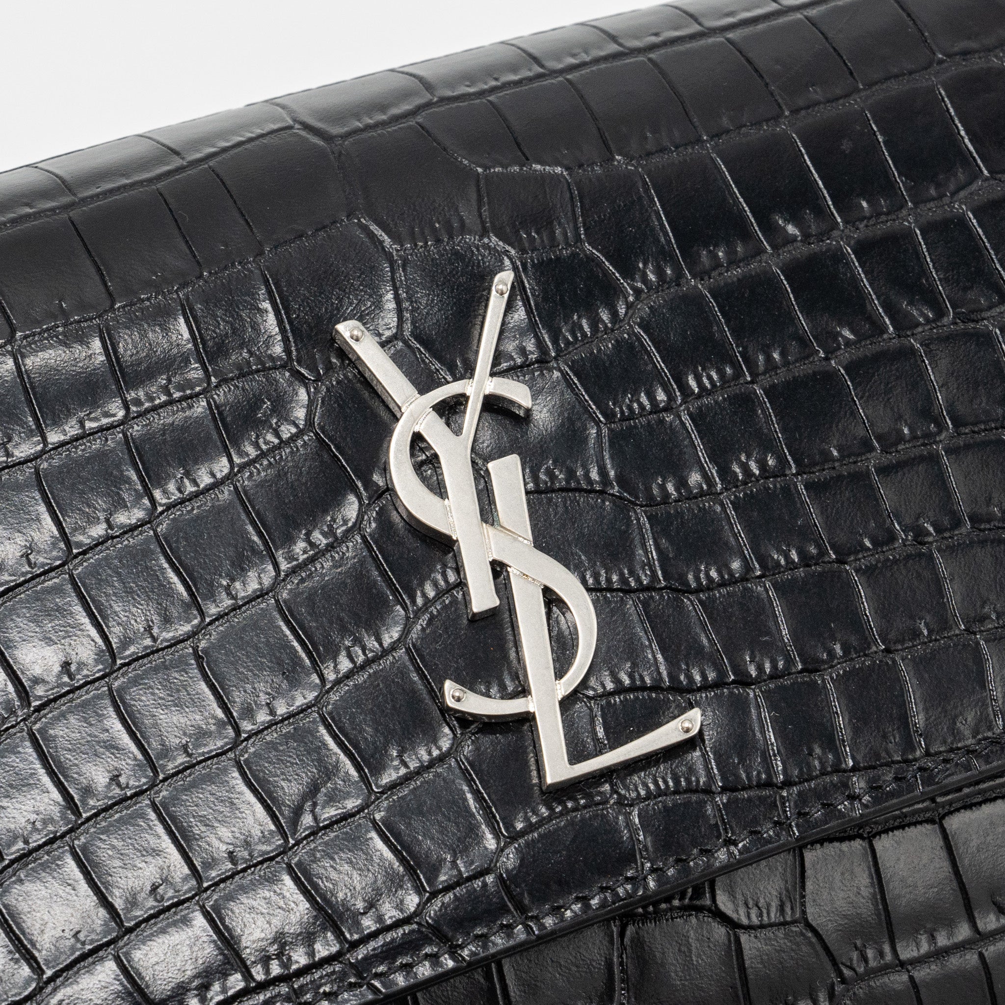 SAINT LAURENT/YSL SUNSET BAG CROCODILE-EMBOSSED BLACK SHW