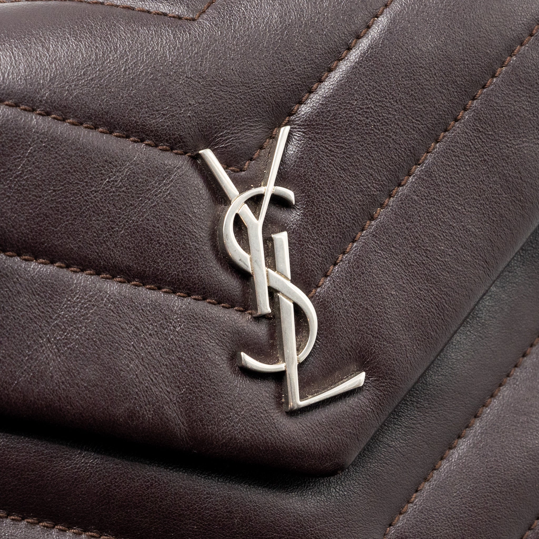 SAINT LAURENT/YSL LOULOU TOY STRAP BAG CALFSKIN BROWN SHW