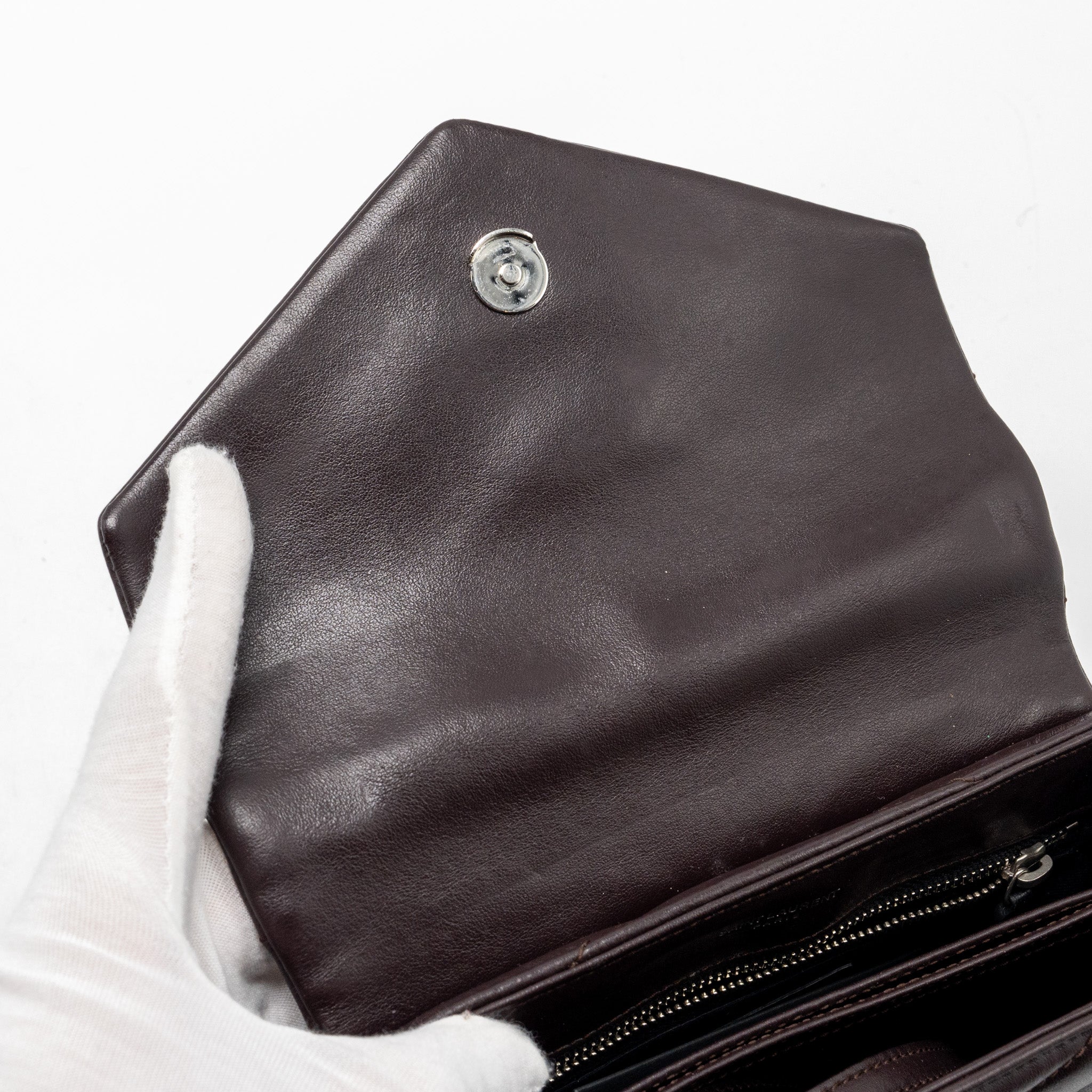 SAINT LAURENT/YSL LOULOU TOY STRAP BAG CALFSKIN BROWN SHW