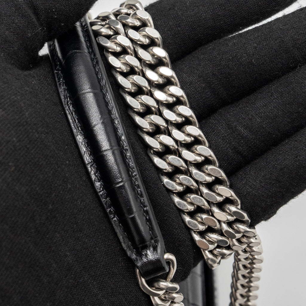 SAINT LAURENT/YSL SUNSET BAG CROCODILE-EMBOSSED BLACK SHW