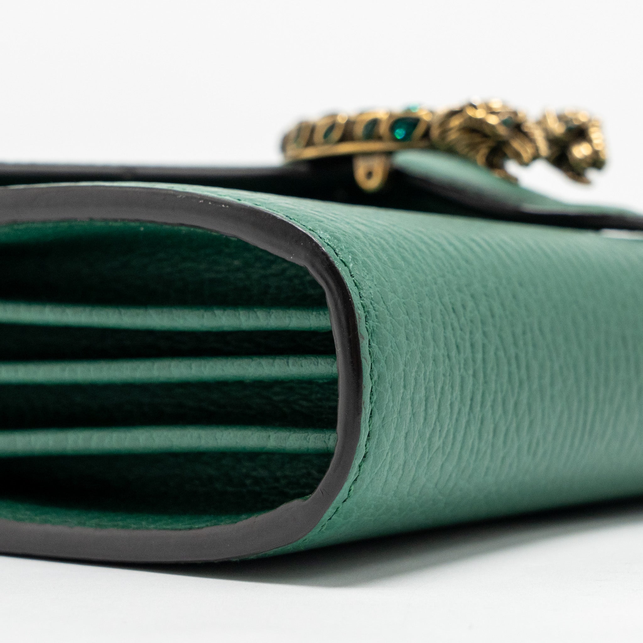 GUCCI MINI DIONYSUS WALLET ON CHAIN CALFSKIN GREEN MULTICOLOUR HARDWARE