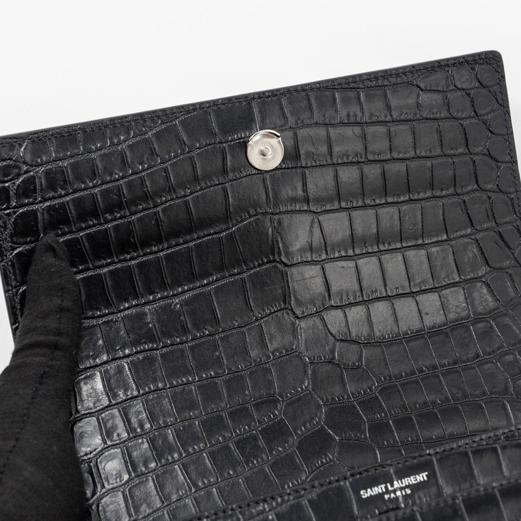 SAINT LAURENT/YSL SUNSET BAG CROCODILE-EMBOSSED BLACK SHW