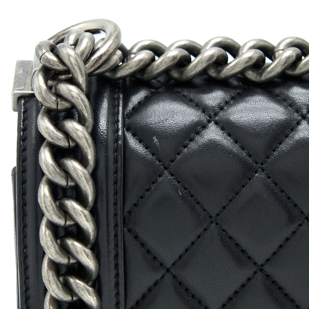 CHANEL MEDIUM BOY BAG LAMBSKIN BLACK RUTHENIUM SHW