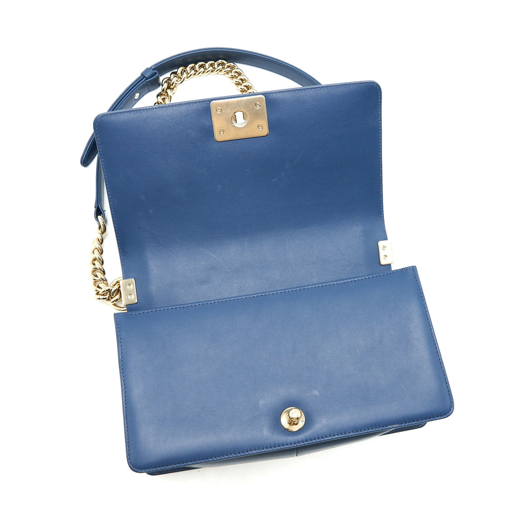 CHANEL MEDIUM BOY FLAP BAG PYTHON LEATHER BLUE LGHW