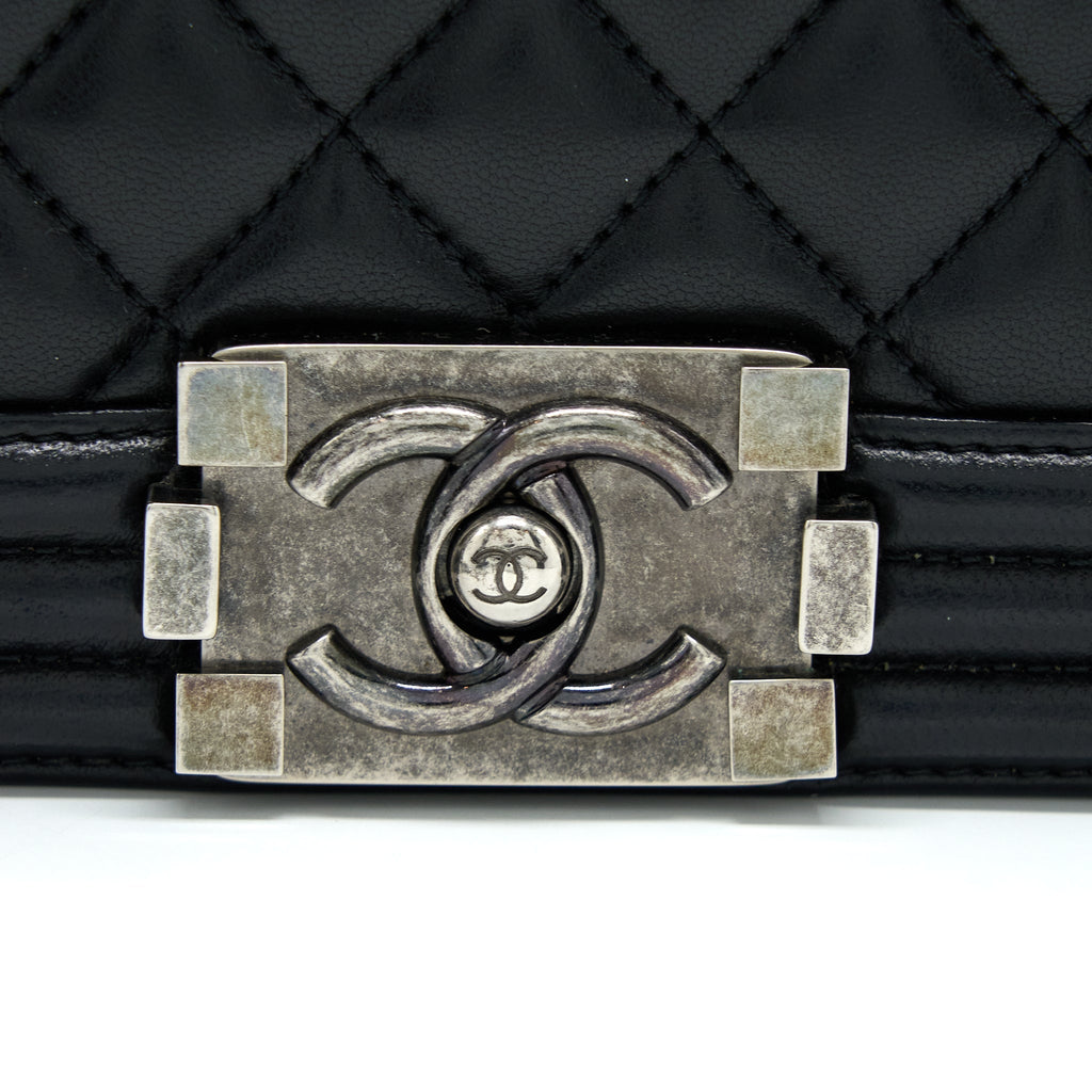 CHANEL MEDIUM BOY BAG LAMBSKIN BLACK RUTHENIUM SHW