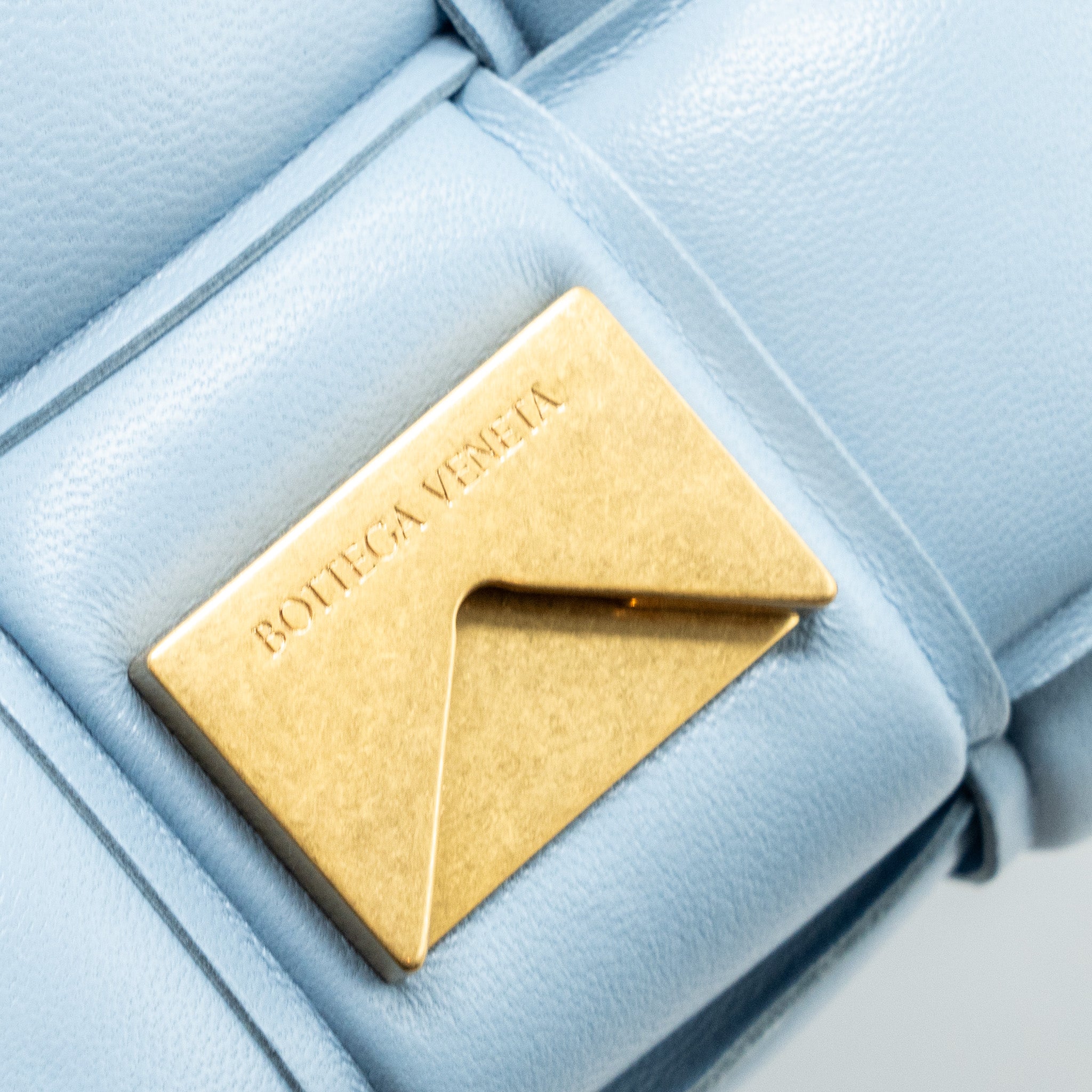 BOTTEGA VENETA PADDED CASSETTE BAG LAMBSKIN LIGHT BLUE GHW