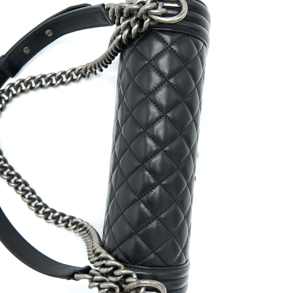 CHANEL MEDIUM BOY BAG LAMBSKIN BLACK RUTHENIUM SHW
