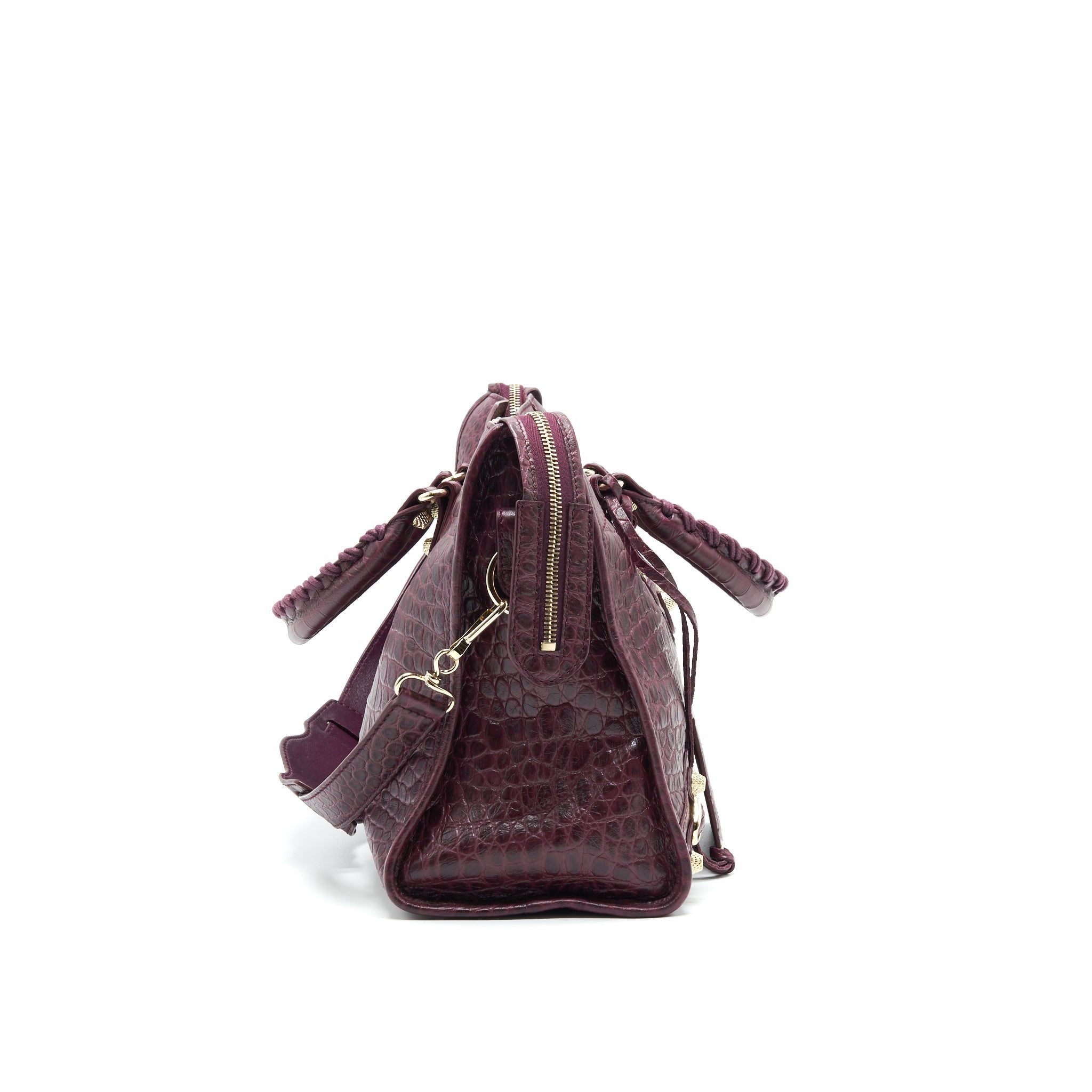 BALENCIAGA MEDIUM GIANT CITY BAG BURGUNDY CROCODILE EMBOSSED LEATHER WITH GHW