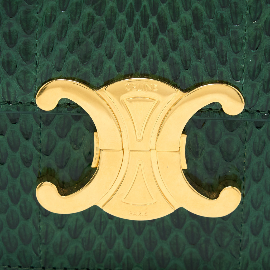 CELINE TRIOMPHE BAG WATER SNAKE LEATHER GREEN GHW