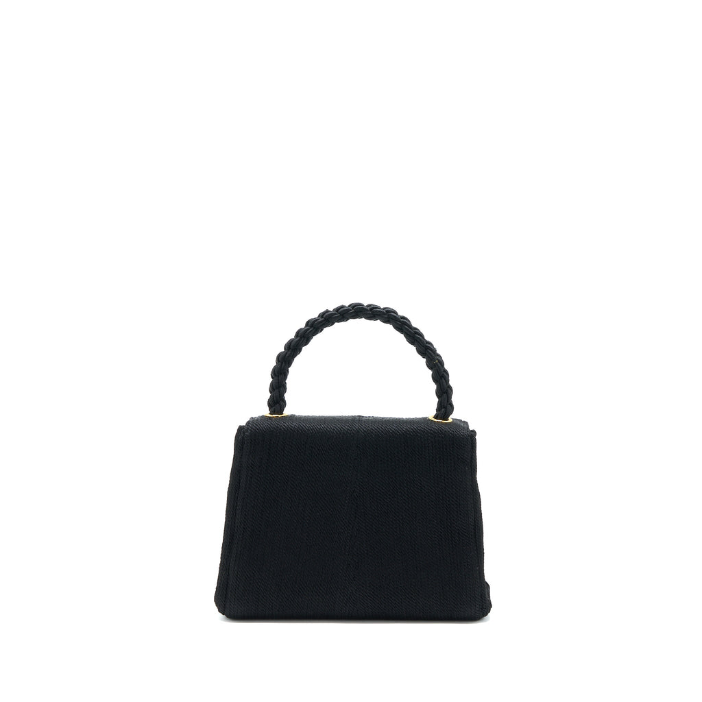 CHANEL VINTAGE TOP HANDLE FLAP BAG WOVEN SILK BLACK GHW