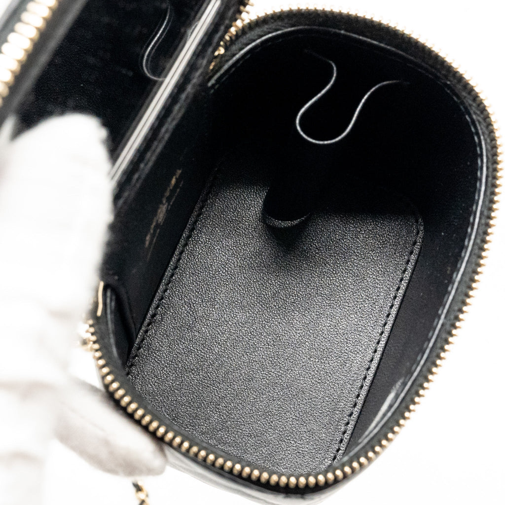 CHANEL TOP HANDLE MINI VANITY WITH CHAIN LAMBSKIN BLACK LGHW (MICROCHIP)