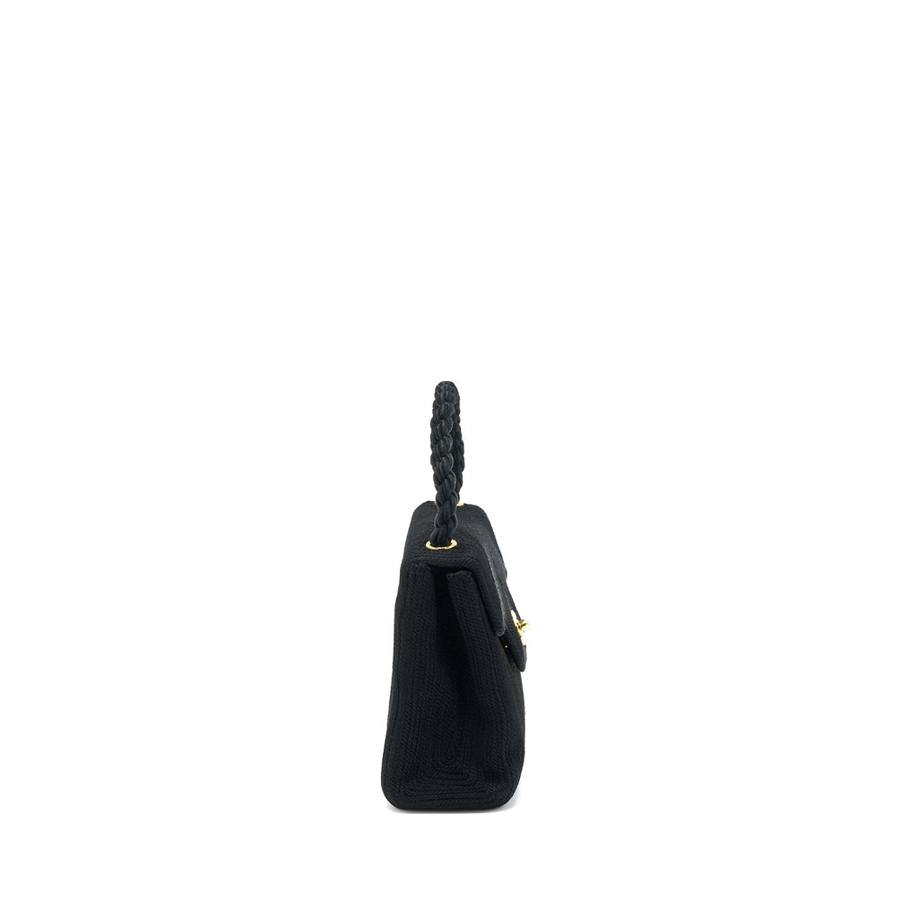 CHANEL VINTAGE TOP HANDLE FLAP BAG WOVEN SILK BLACK GHW