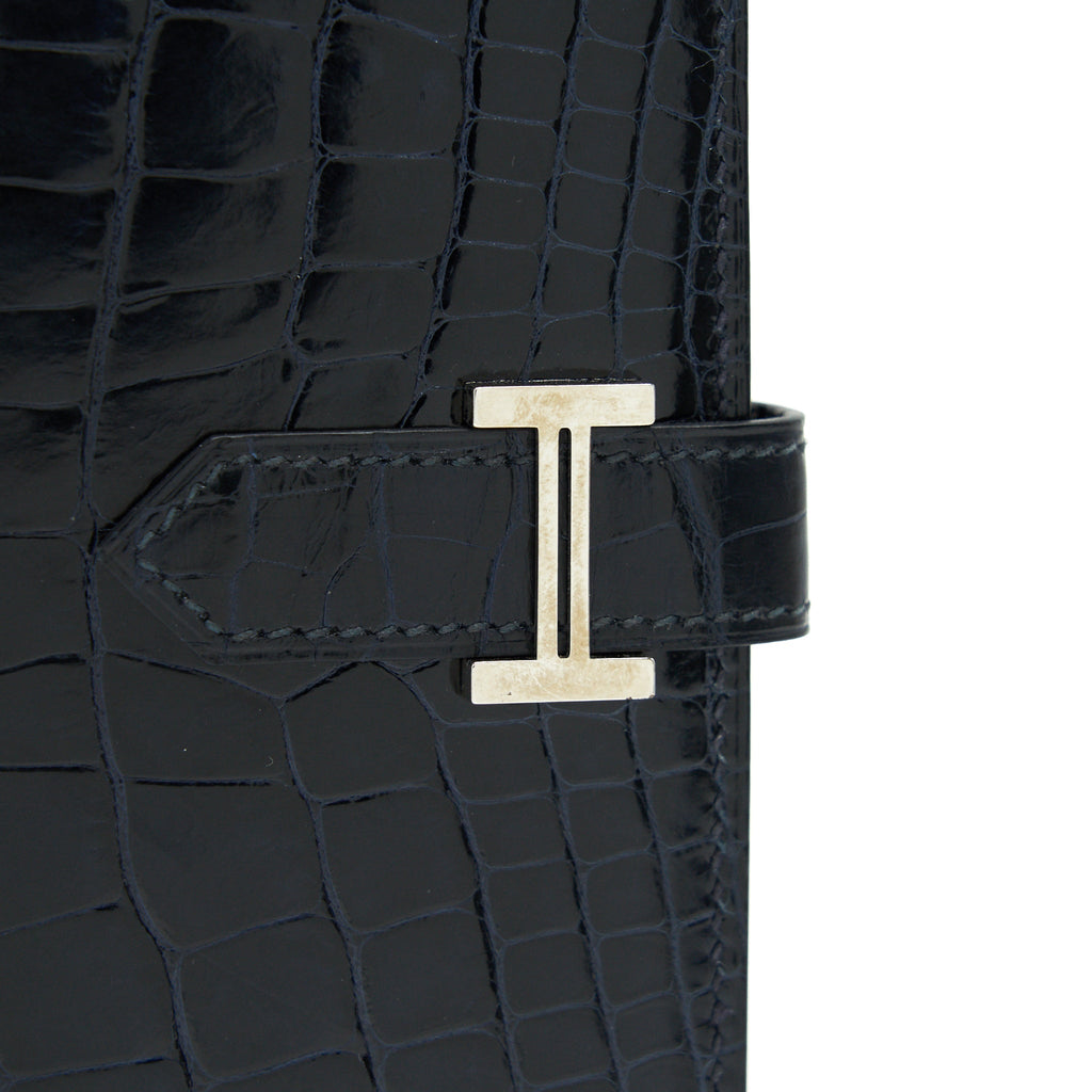 HERMES ALLIGATOR BEARN WALLET BLUE MARINE SHW