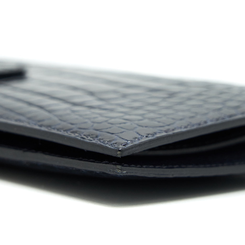 HERMES ALLIGATOR BEARN WALLET BLUE MARINE SHW