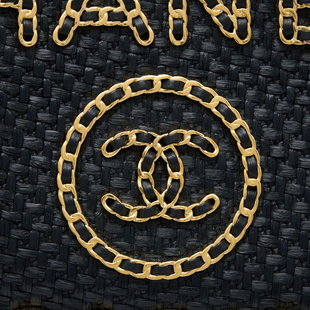 CHANEL BLACK RAFFIA DEAUVILLE TOTE BAG GHW