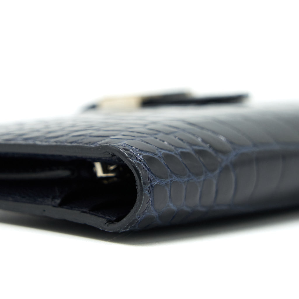 HERMES ALLIGATOR BEARN WALLET BLUE MARINE SHW
