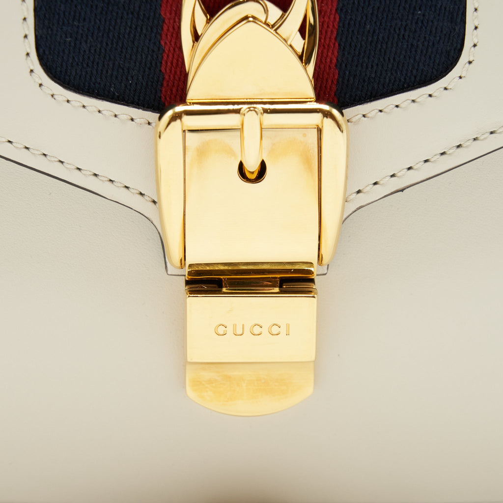 GUCCI MINI TOP HANDLE SYLVIE BAG WHITE GHW