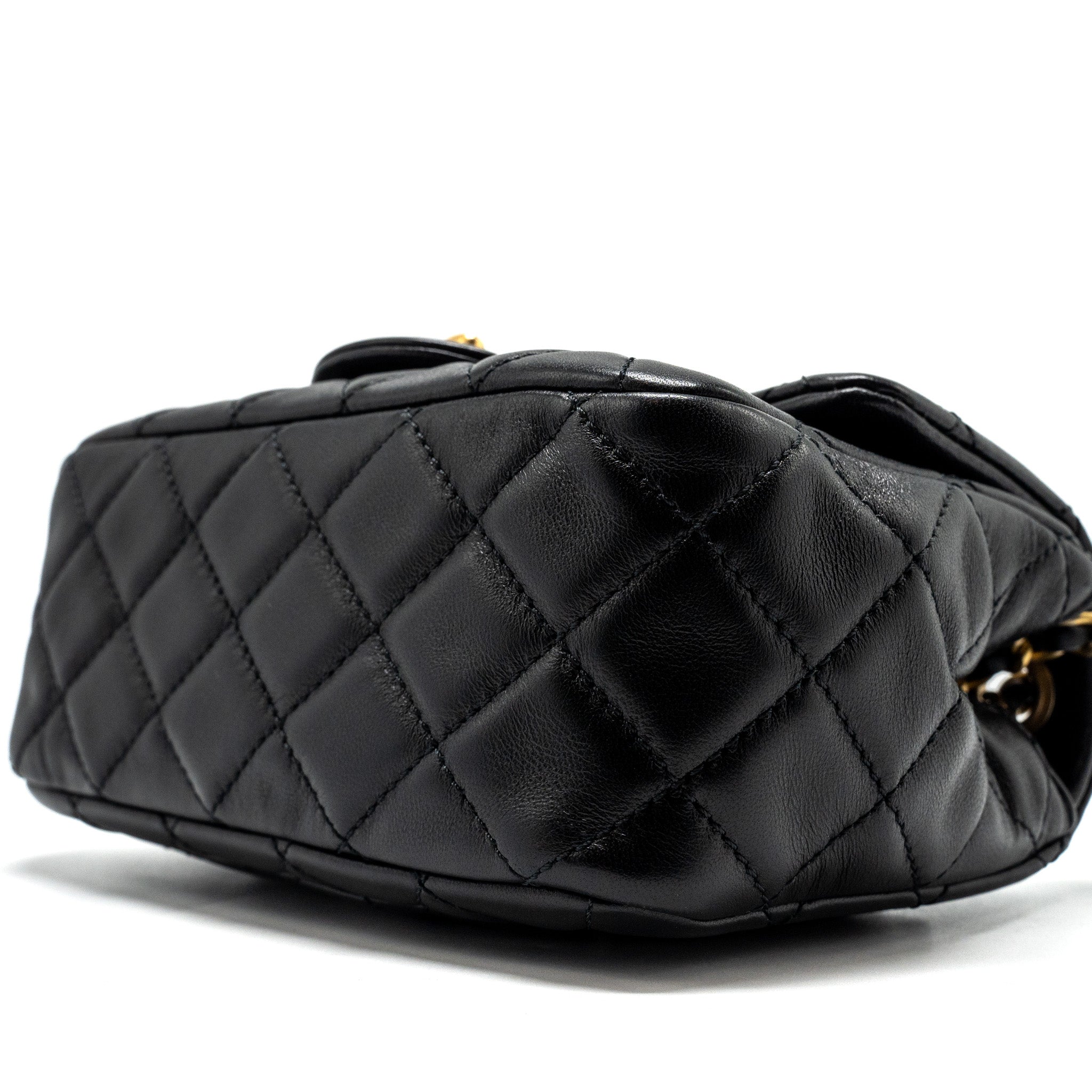 CHANEL PEARL CRUSH MINI SQUARE FLAP BAG LAMBSKIN BLACK GHW (MICROCHIP)