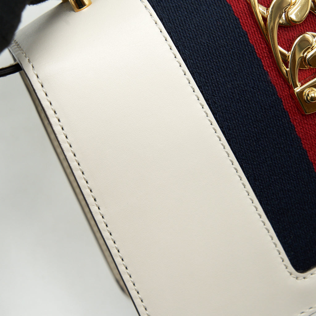 GUCCI MINI TOP HANDLE SYLVIE BAG WHITE GHW